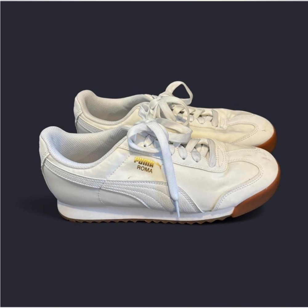 Puma White Mesh Lace-Up Sneakers with Gold Logo Accent